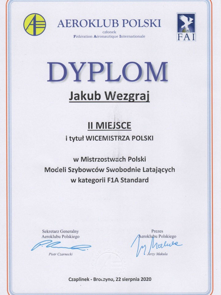 Kuba Wezgraj Mistrzem Polski Juniorów modeli F1Q