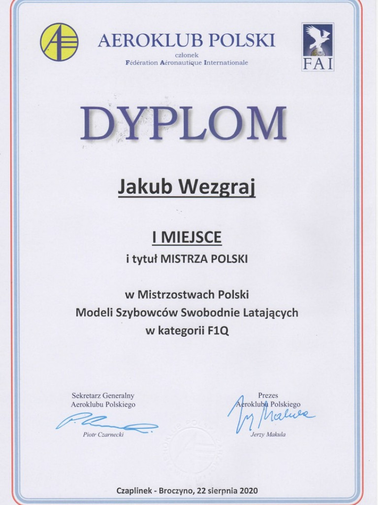 Kuba Wezgraj Mistrzem Polski Juniorów modeli F1Q