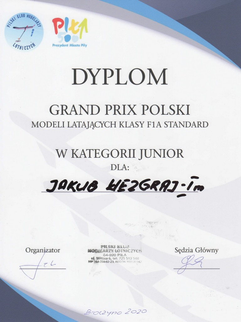 Kuba Wezgraj Mistrzem Polski Juniorów modeli F1Q