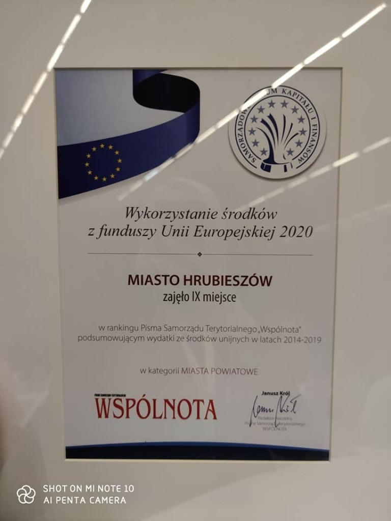 Hrubieszów na 9 miejscu w rankingu Wspólnoty - dyplomy wręczone
