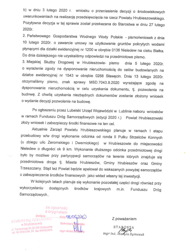 Dlaczego nie otrzymaliśmy dofinansowania? Radni z Trzeszczan piszą do wojewody w sprawie braku środków na remont drogi Hrubieszów - Skierbieszów - ZDJĘCIA
