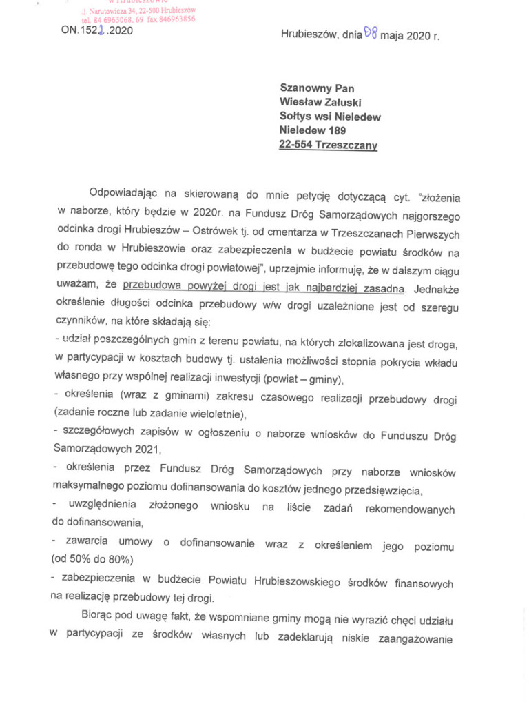 Dlaczego nie otrzymaliśmy dofinansowania? Radni z Trzeszczan piszą do wojewody w sprawie braku środków na remont drogi Hrubieszów - Skierbieszów - ZDJĘCIA