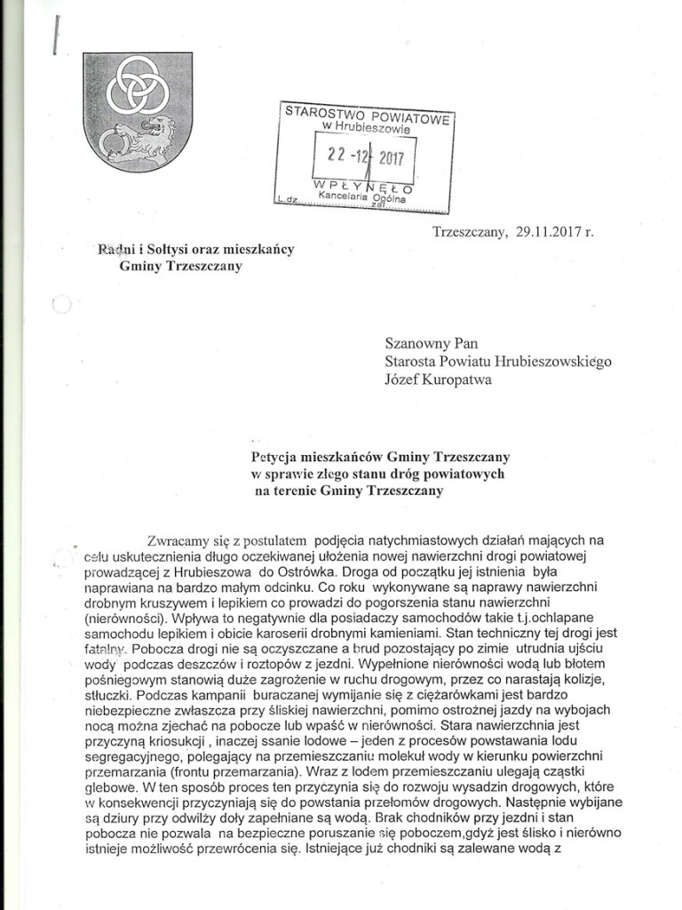 Dlaczego nie otrzymaliśmy dofinansowania? Radni z Trzeszczan piszą do wojewody w sprawie braku środków na remont drogi Hrubieszów - Skierbieszów - ZDJĘCIA