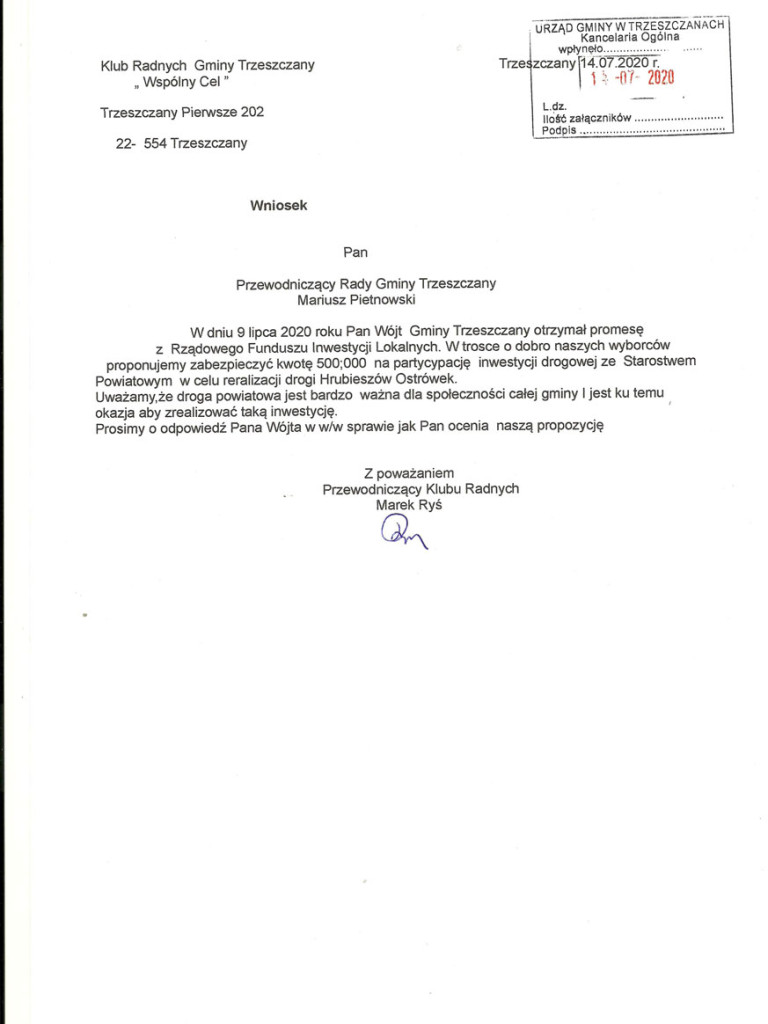 Odpowiedź wojewody na pismo radnych z Trzeszczan w sprawie drogi Hrubieszów - Skierbieszów - ZDJĘCIA