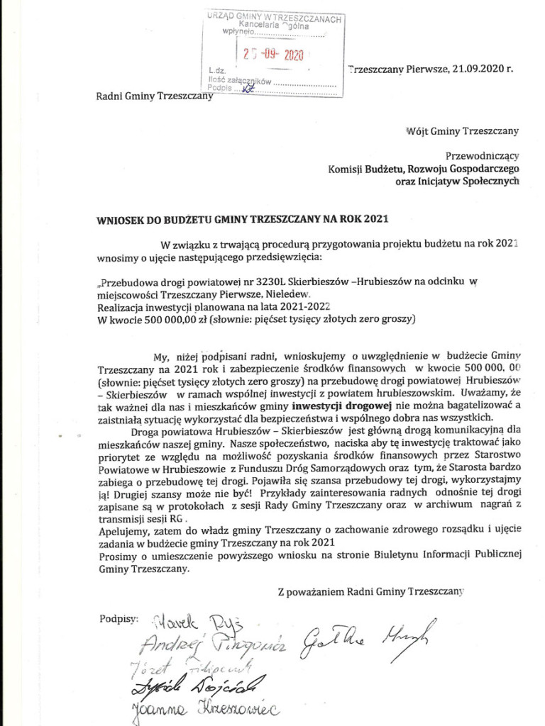 Odpowiedź wojewody na pismo radnych z Trzeszczan w sprawie drogi Hrubieszów - Skierbieszów - ZDJĘCIA