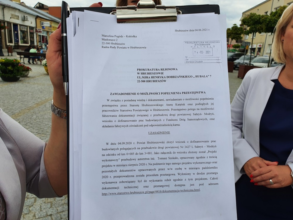 Zawiadomienie do prokuratury o możliwości popełnienia przestępstwa przez starostę hrubieszowskiego - ZDJĘCIA, WIDEO