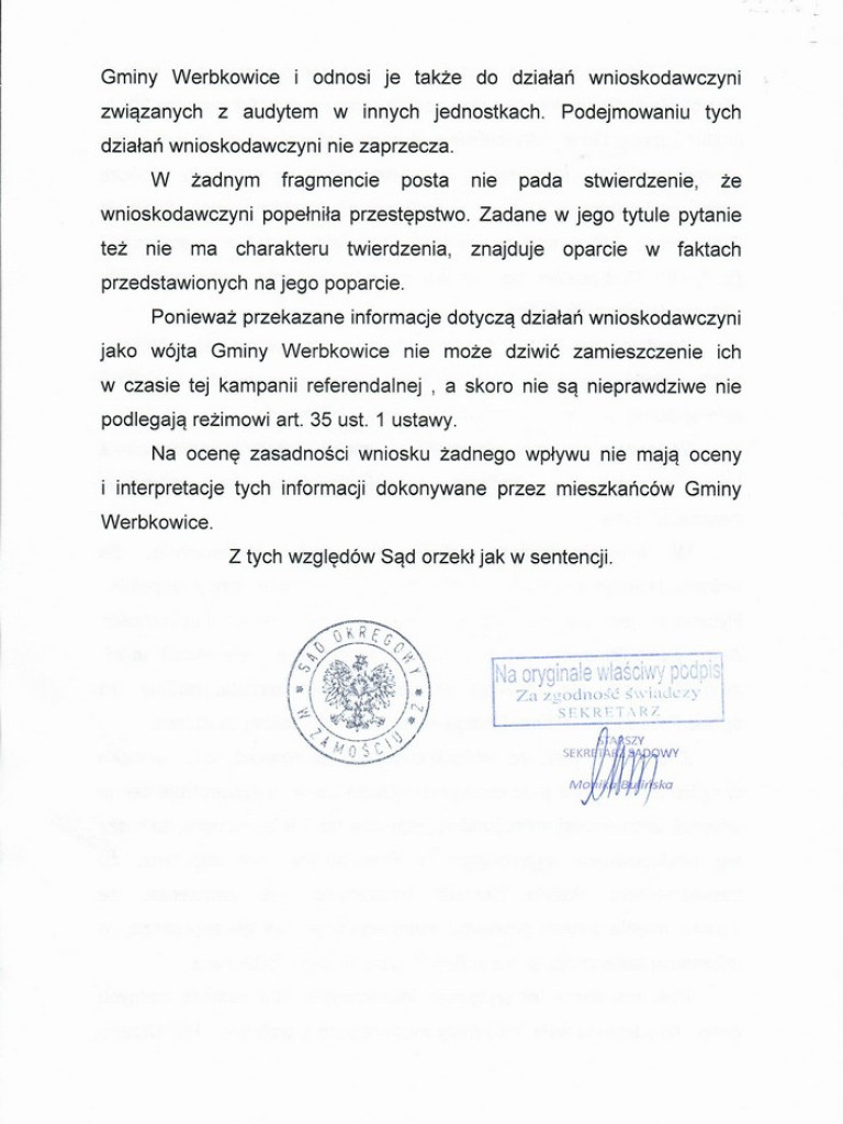 Werbkowice: Wójt Agnieszka Skubis-Rafalska ponownie przegrała proces w trybie wyborczym - ZDJĘCIA