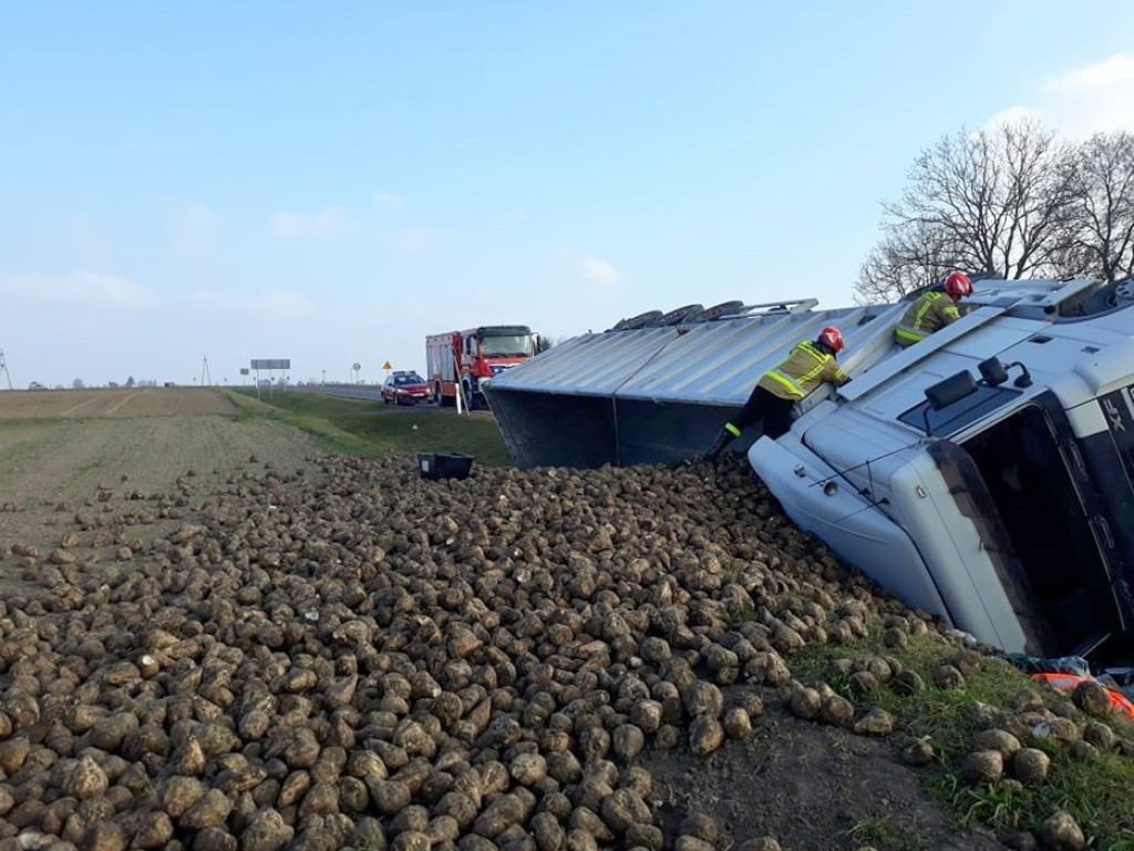 Alojzów: Przewrócona ciężarówka - ładunek w rowie (ZDJĘCIA)