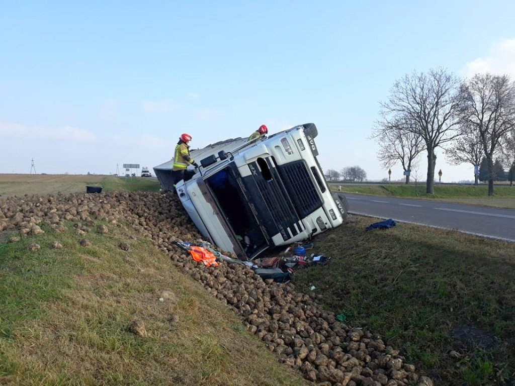 Alojzów: Przewrócona ciężarówka - ładunek w rowie (ZDJĘCIA)