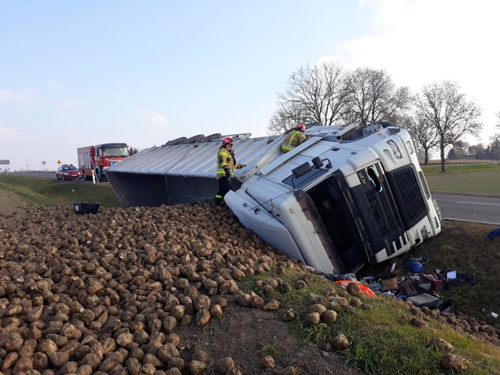 Alojzów: Przewrócona ciężarówka - ładunek w rowie (ZDJĘCIA)