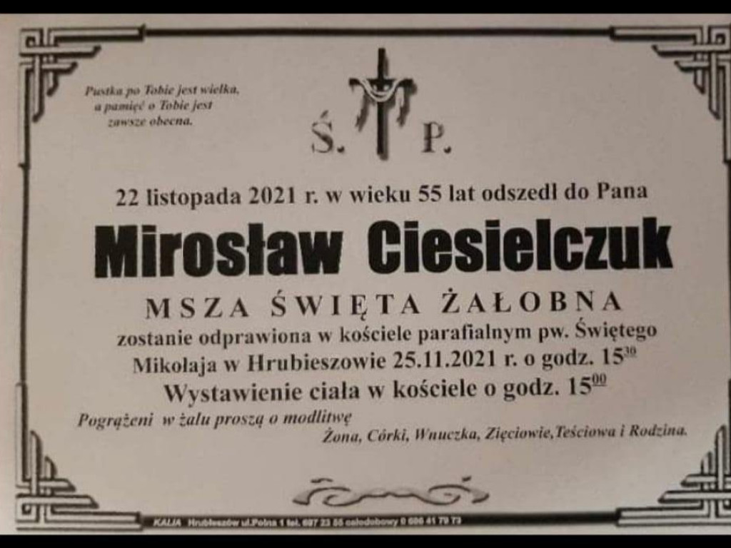 Hrubieszów: Zmarł Mirosław Ciesielczuk (1966 - 2021)