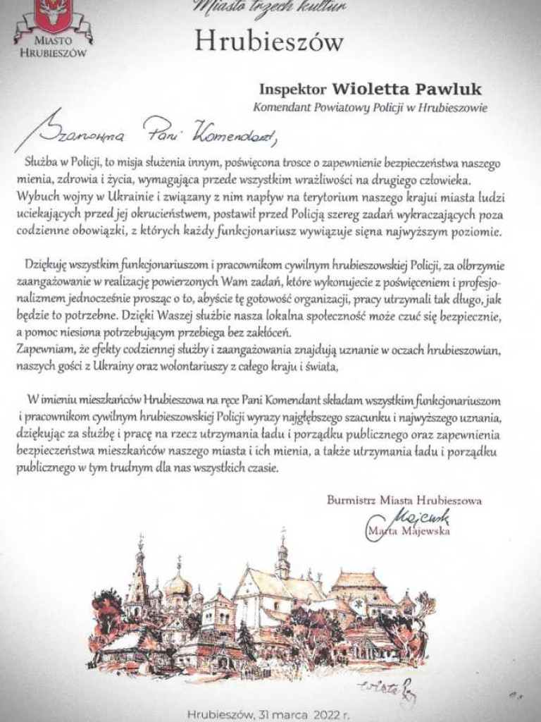 Hrubieszów: Podziękowania za pomoc dla służb mundurowych (ZDJĘCIA)