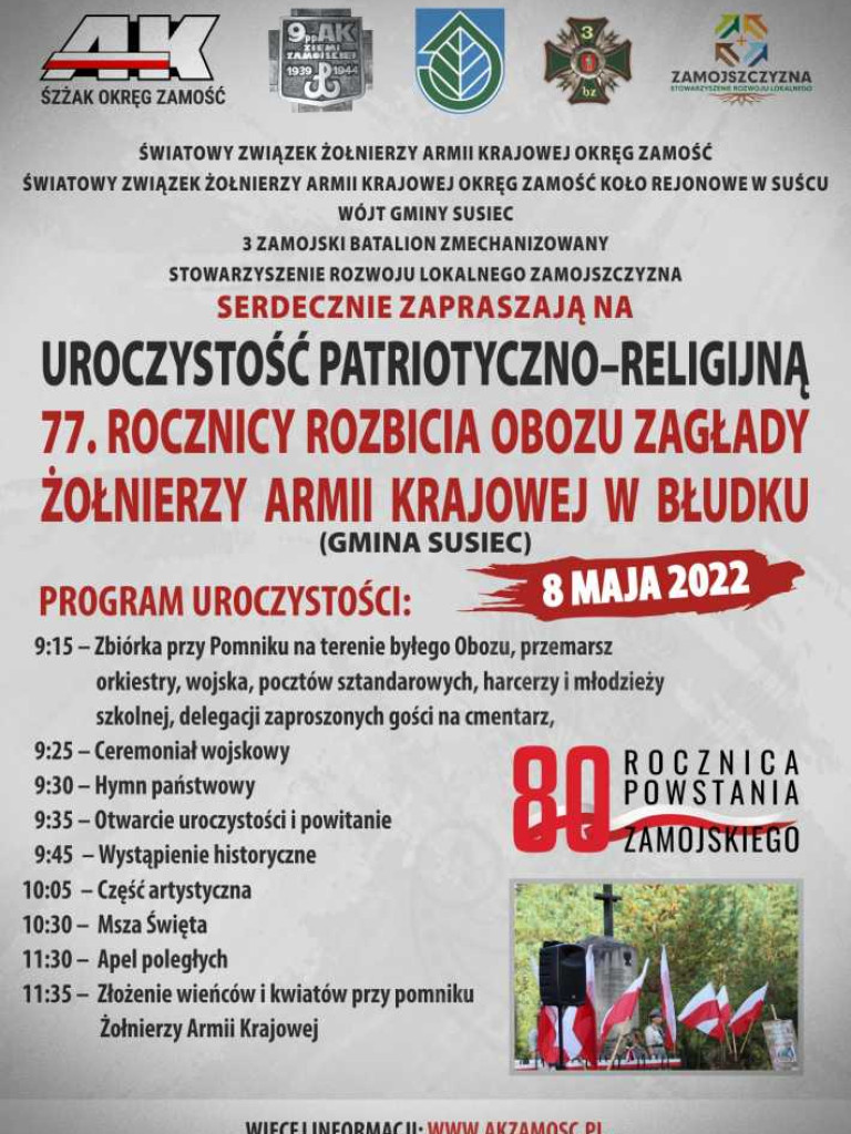 77. rocznica rozbicia Obozu Zagłady Żołnierzy Armii Krajowej w Błudku. Relacja z uroczystości w Skierbieszowie (ZDJĘCIA)