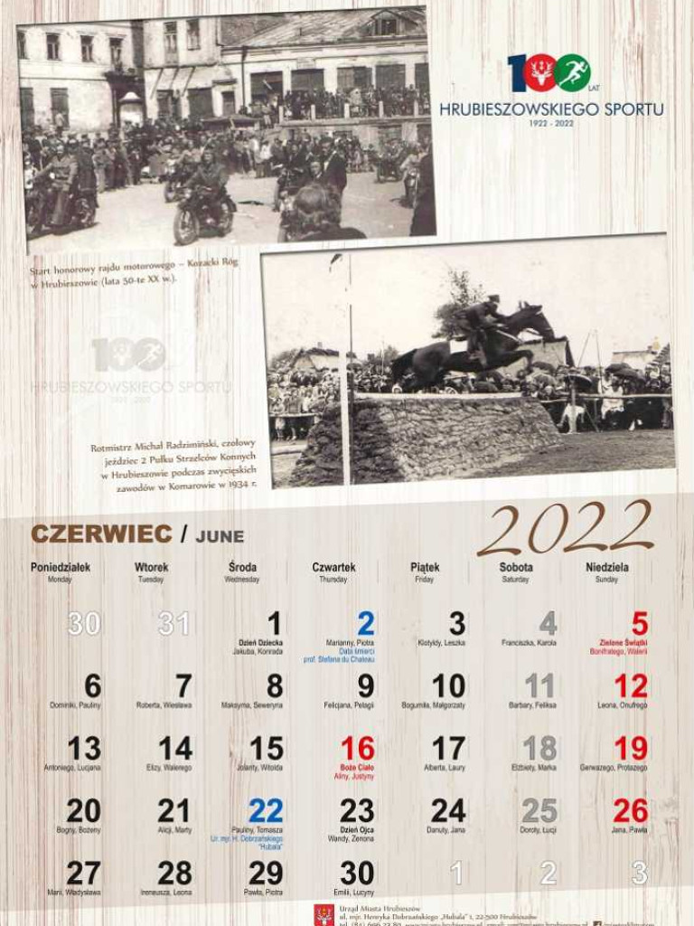 100 lat hrubieszowskiego sportu - Kalendarz sportowy - Czerwiec 2022