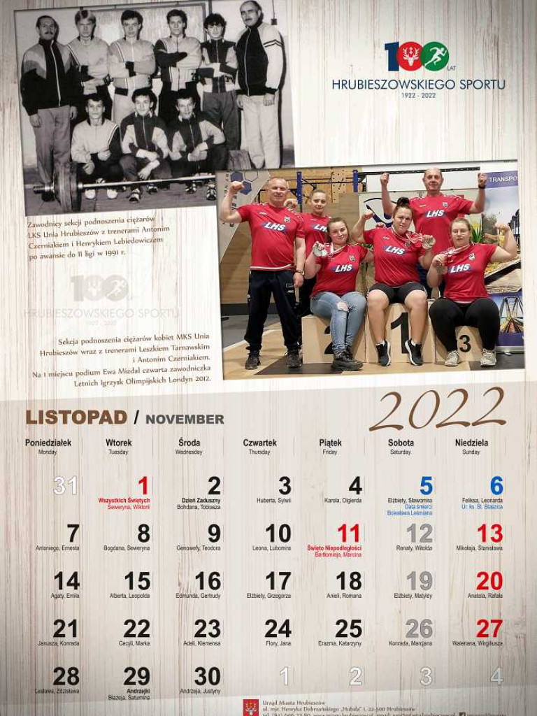 100 lat hrubieszowskiego sportu. Kalendarz sportowy 2022 r. Listopad