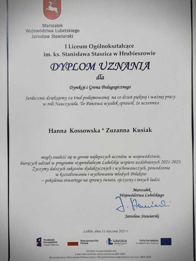 Stypendystki ze Staszica [ZDJĘCIA]