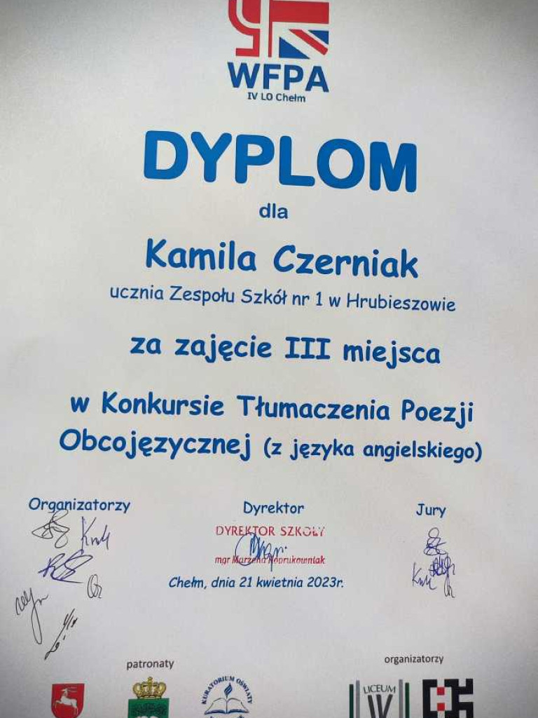 Hrubieszów: Kamilowi gratulujemy III miejsca, a Klaudii występu w finale [ZDJĘCIA]