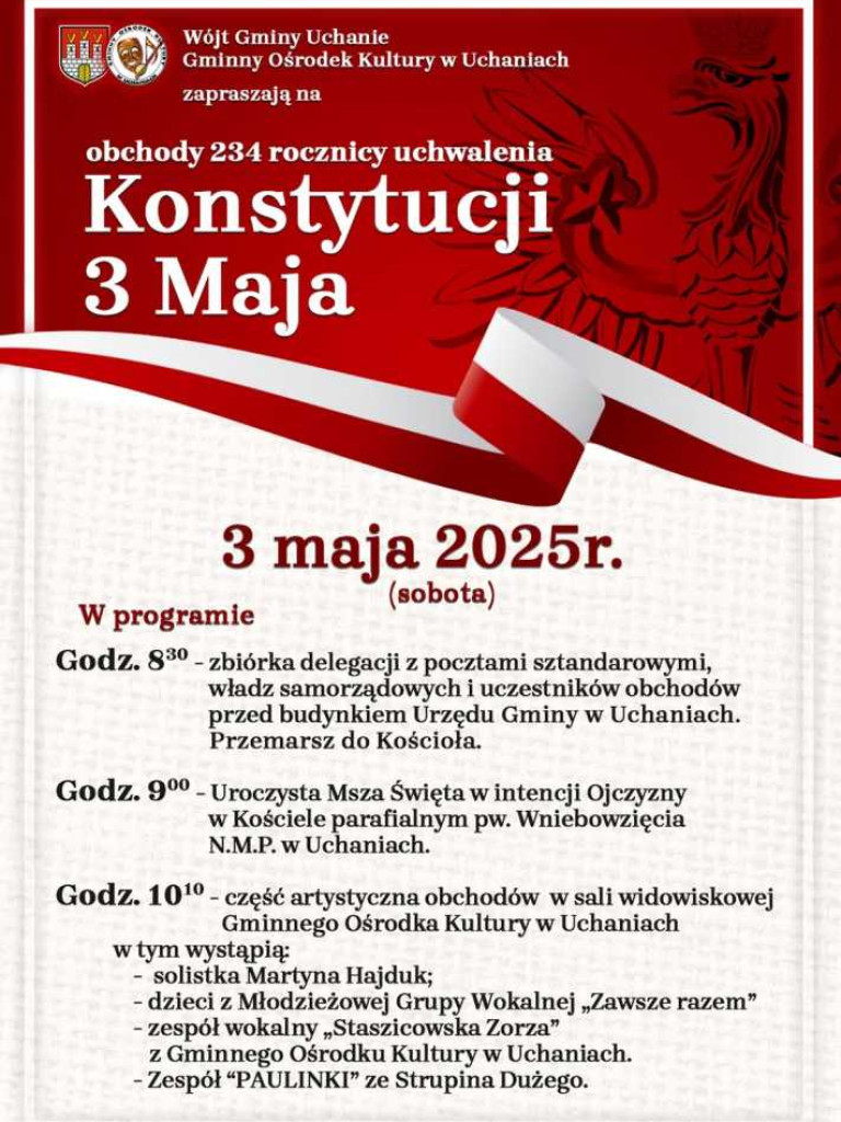 Będziemy świętować 3 Maja! Program obchodów w Hrubieszowie i gminach