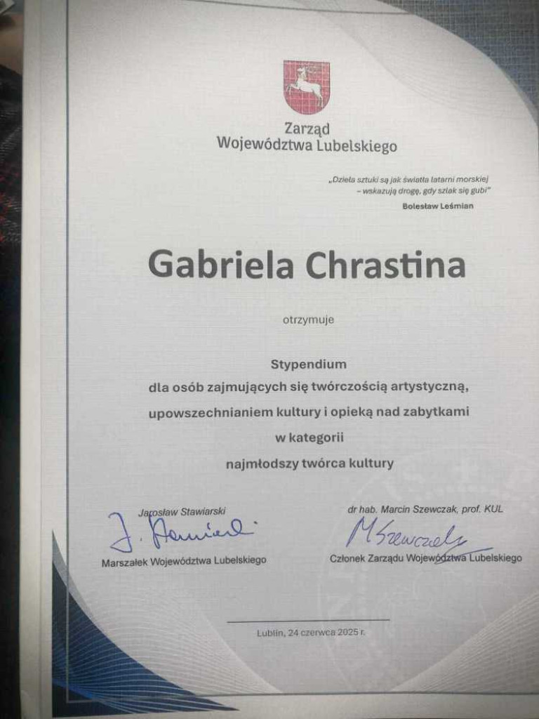 Stypendium marszałka dla Gabrieli [ZDJĘCIA]