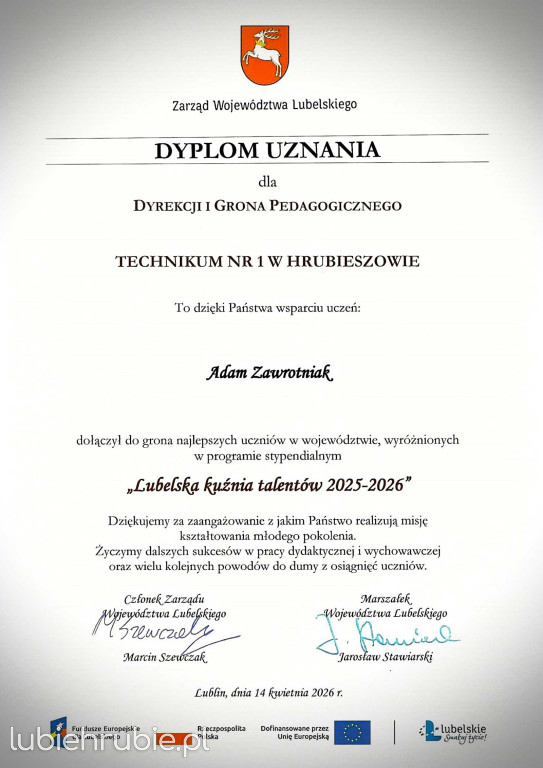 Stypendysta Województwa Lubelskiego